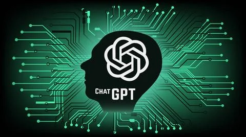  Human head with ChatGPT artificial intelligence program logo, OpenAI comp... Stock Photos