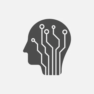 Human head with circuit board icon isolated on white background. Vector illus Stock Illustration