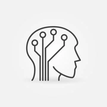 Human Head with Circuit Board vector concept line icon Stock Illustration