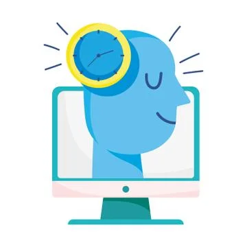 Human head with clock and computer vector design Stock Illustration