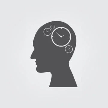 Human head with Clock and time icon.  Personal schedule, time management Stock Illustration