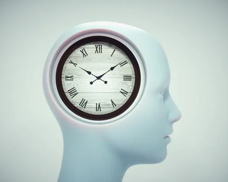 Human head with clock. Concept of circadian rhythm or time management. Stockillustratie