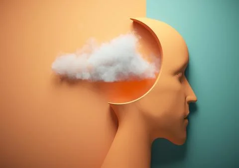 Human head with a cloud inside. Creativity and open mind concept Stock Illustration