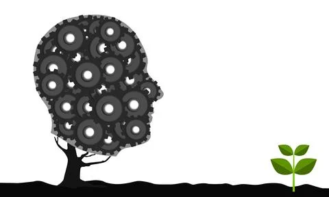 A human head with cogs and gears for business strategy and growth concept iso Stock Illustration