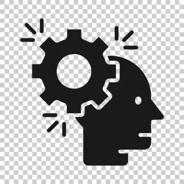 Human head with cogwheel icon in flat style. Technology progress vector illus 스톡 일러스트