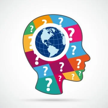 Human Head Colored Question Pieces World View Flat Stock Illustration