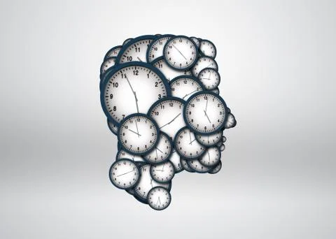 Human head composed of clock, intelligence and wisdom Stock Illustration