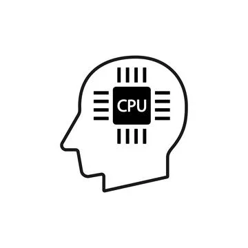 Human head with Computer chip or microchip sign silhouette vector illustratio 스톡 일러스트