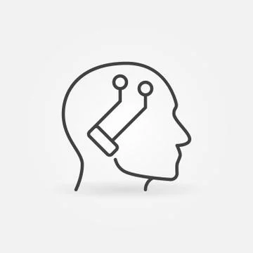Human Head with Computer Chip vector concept line icon Stock Illustration