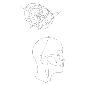Human head with confusion of thoughts in Continuous one line drawing. Concept of Stock Illustration