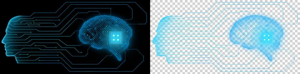 Human head connect to artificial intelligence brain Stock Photos