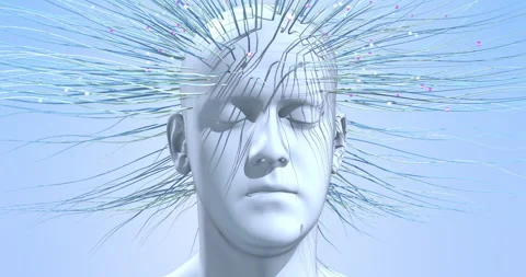 Human head connected to cyber network symbolizing digital intelligence. Stock Footage 318612163