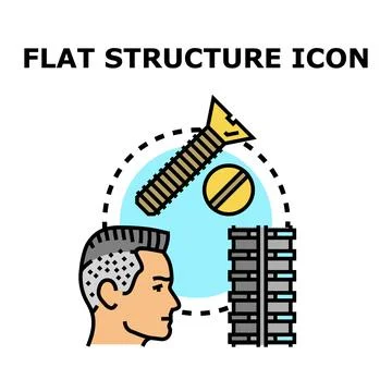 Human head contemplating flat structure design process Stock Illustration