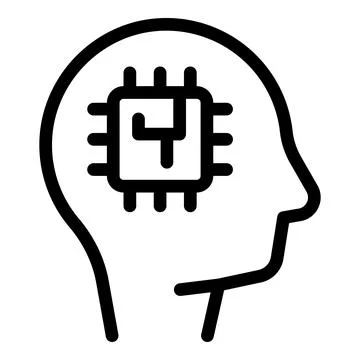 Human head with cpu chip symbolizing artificial intelligence 库存插图