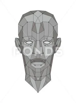 Human head created in low poly style. Man face polygon light. Intelligence al Stock Illustration