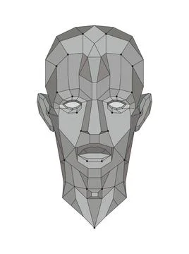 Human head created in low poly style. Man face polygon light. Intelligence al Stock Illustration