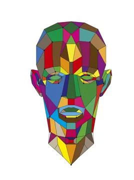 Human head created in low poly style. Man face polygon light. Intelligence al Stock Illustration