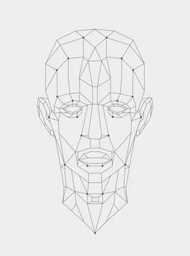 Human head created in low poly style. Man face polygon light. Intelligence .. Stock Illustration