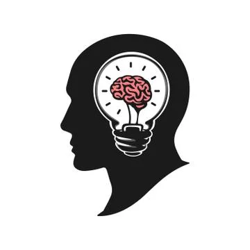 Human head creating a new idea vector illustration. Human head with brain. Stock Illustration