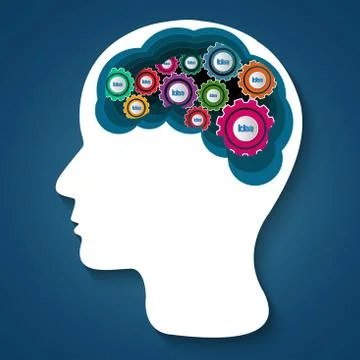 Human head creative idea brain gear icon. spark success in business. isolated Stock Illustration
