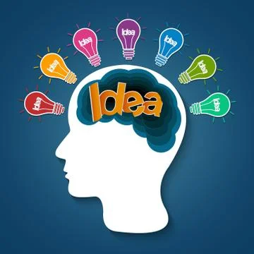 Human head creative idea brain icon. spark success in business. isolated blue Stock-Illustration