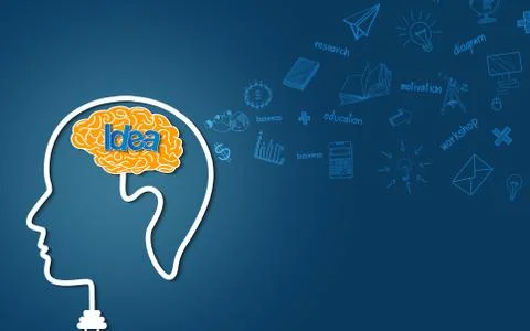 Human head creative idea brain icon. spark success in business. isolated blue Stock Illustration