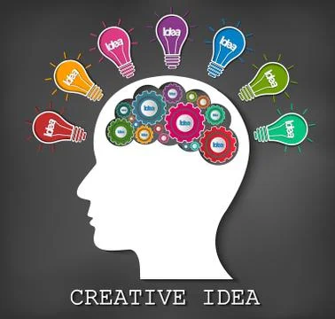 Human head creative idea brain icon. spark success in business. on blackboard イラスト素材