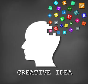 Human head creative idea icon. spark success in business. on blackboard backg Stock Illustration