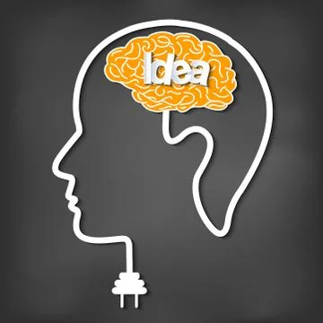 Human head creativity idea brain. on blackboard background vector illustratio Stock Illustration