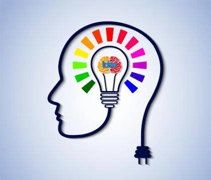 Human head creativity idea light bulb colorful icon. business finance. Vector Stock Illustration