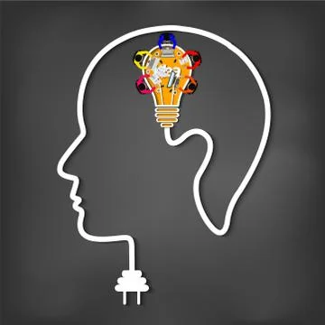 Human head creativity Inspiration Thought Planning light bulb Concept. Busine Stock Illustration