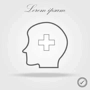 Human head with Cross Medicine icon Vector. Outline plus icon illustration .. Stock Illustration