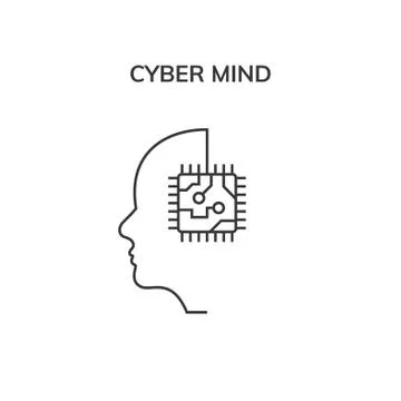 Human head cyber mind digital technology. Cyber brain logo future tech face Stock Illustration