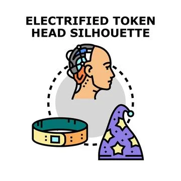 Human head with cybernetic implants and digital token concept Illustrazione stock