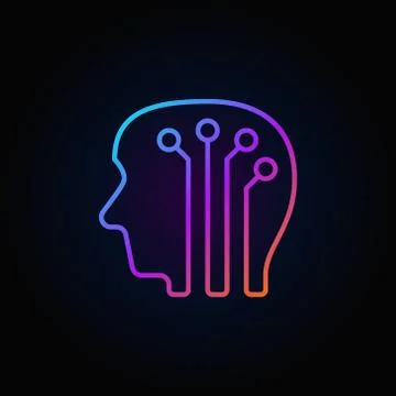 Human head with digital brain colorful icon - vector artificial 스톡 일러스트