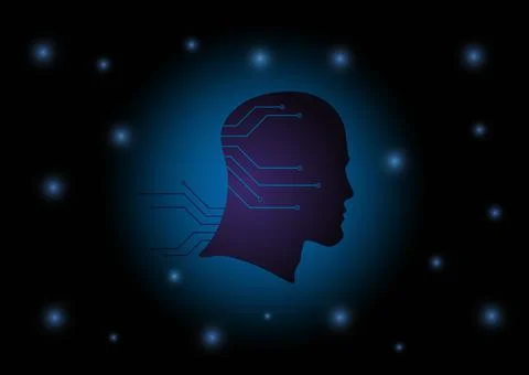 Human head with digital circuit incorporated Stock Illustration