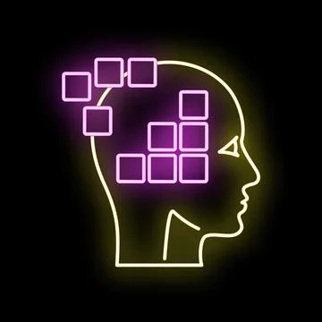 Human head with digital mind neon artwork Stock Illustration