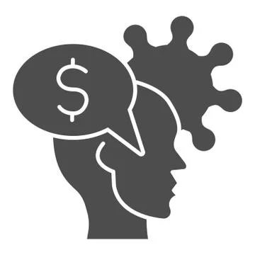 Human head with dollar and virus solid icon, finance problems concept, Money Stock Illustration