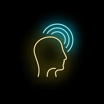 Human head emitting brain waves neon sign 스톡 일러스트