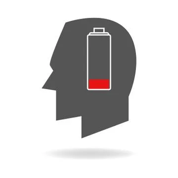 Human head with empty battery indicator Stock Illustration