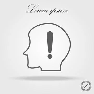 Human head with exclamation mark symbol on white Stock Illustration