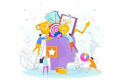 Human head is filled with deeds and ideas. Stock Illustration