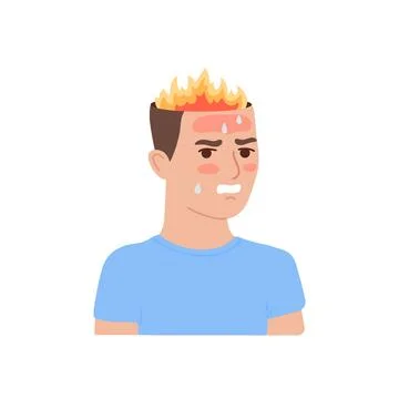 Human head with fire, angry man. Brain with flame, burnout on stress. Intense Stock Illustration