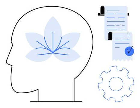 Human head with flower symbolizing mindfulness and relaxation inside the mind Stock Illustration