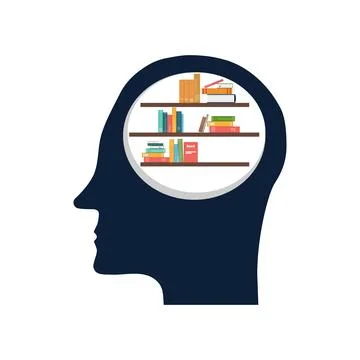 Human head in the form of a brain with books. Human knowledge concept. Stock Illustration