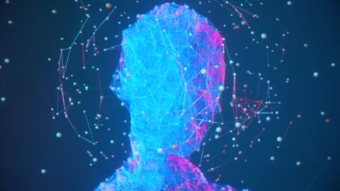 Human head form made of connections, AI and man symbiosis Stock Footage 251944300