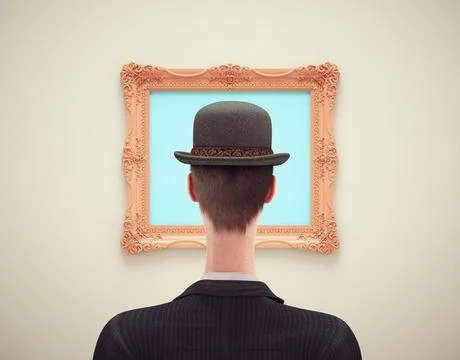 Human head in front of an empty painting. Stock Illustration