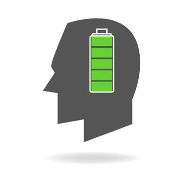 Human head with full battery indicator Stock Illustration