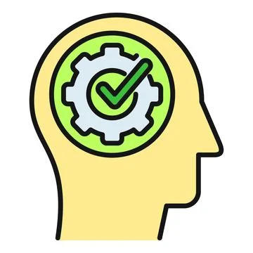 Human head with gear and checkmark for mental clarity Stock Illustration