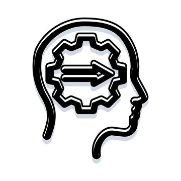 Human head with gear arrow representing thinking process Stock Illustration